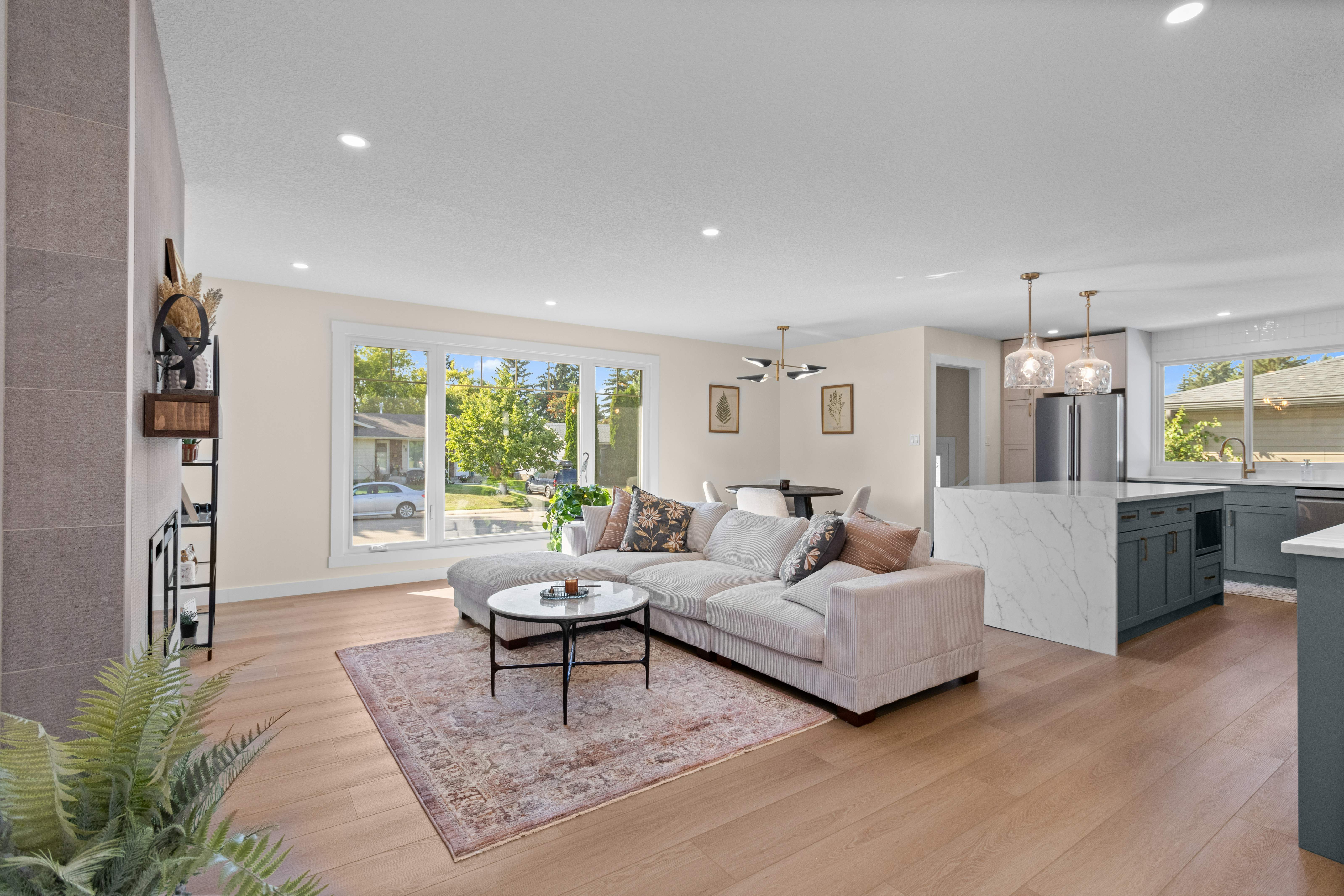 Garland — open concept living room and kitchen after renovation