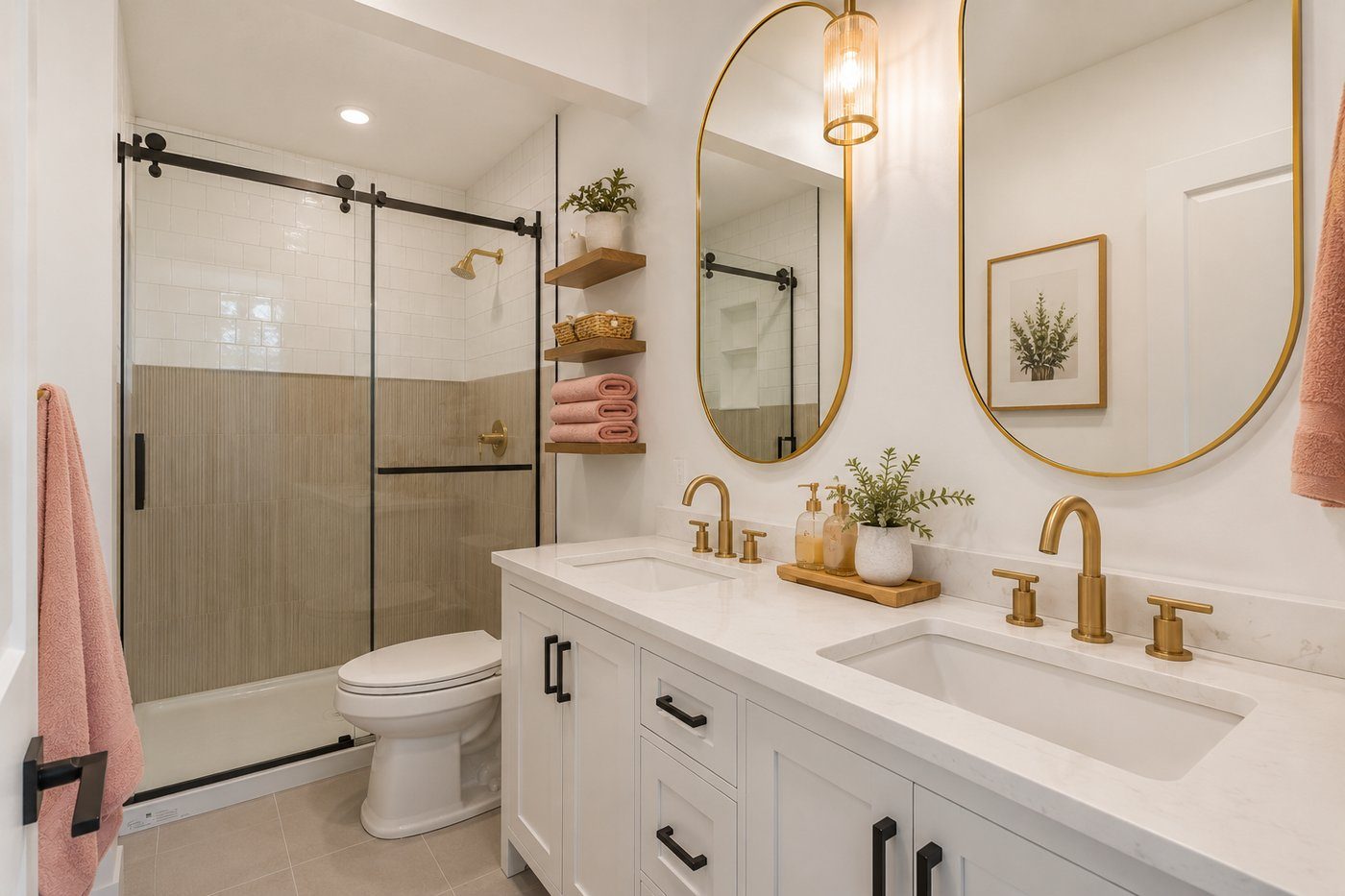 Garland ensuite — double vanity with walk-in shower